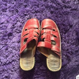 Red Leather Slip-On Sandals
